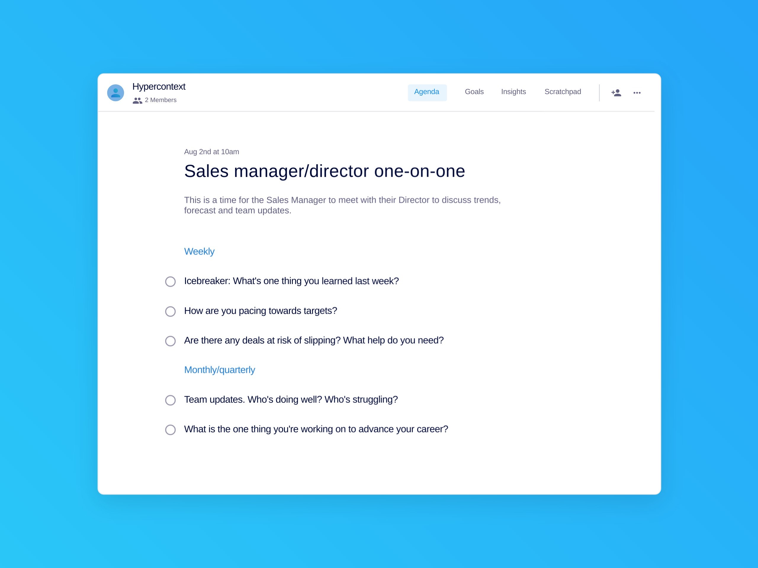 Sales manager/director one-on-one template