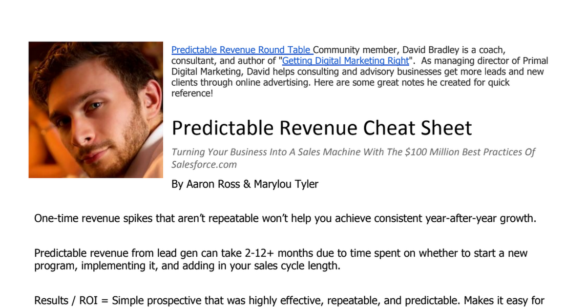 Predictable Revenue Cheat Sheet