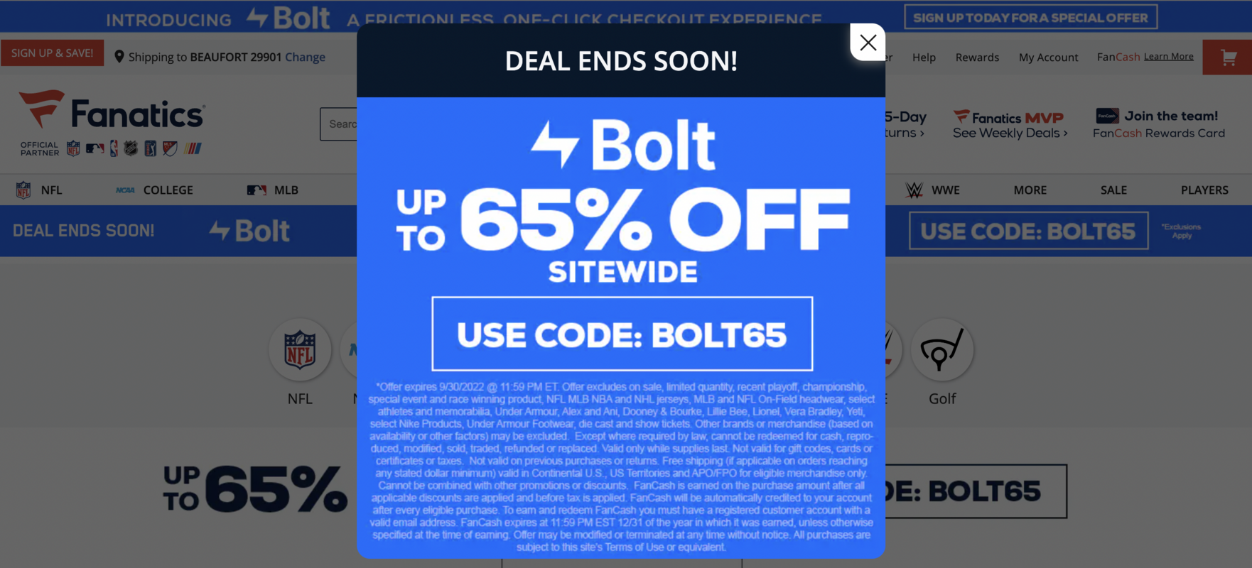 Bolt checkout goes live on Fanatics ... sort of | BANKNOTES