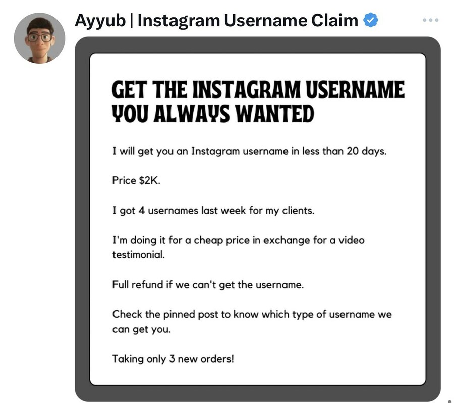 Simple ad for getting an Instagram username