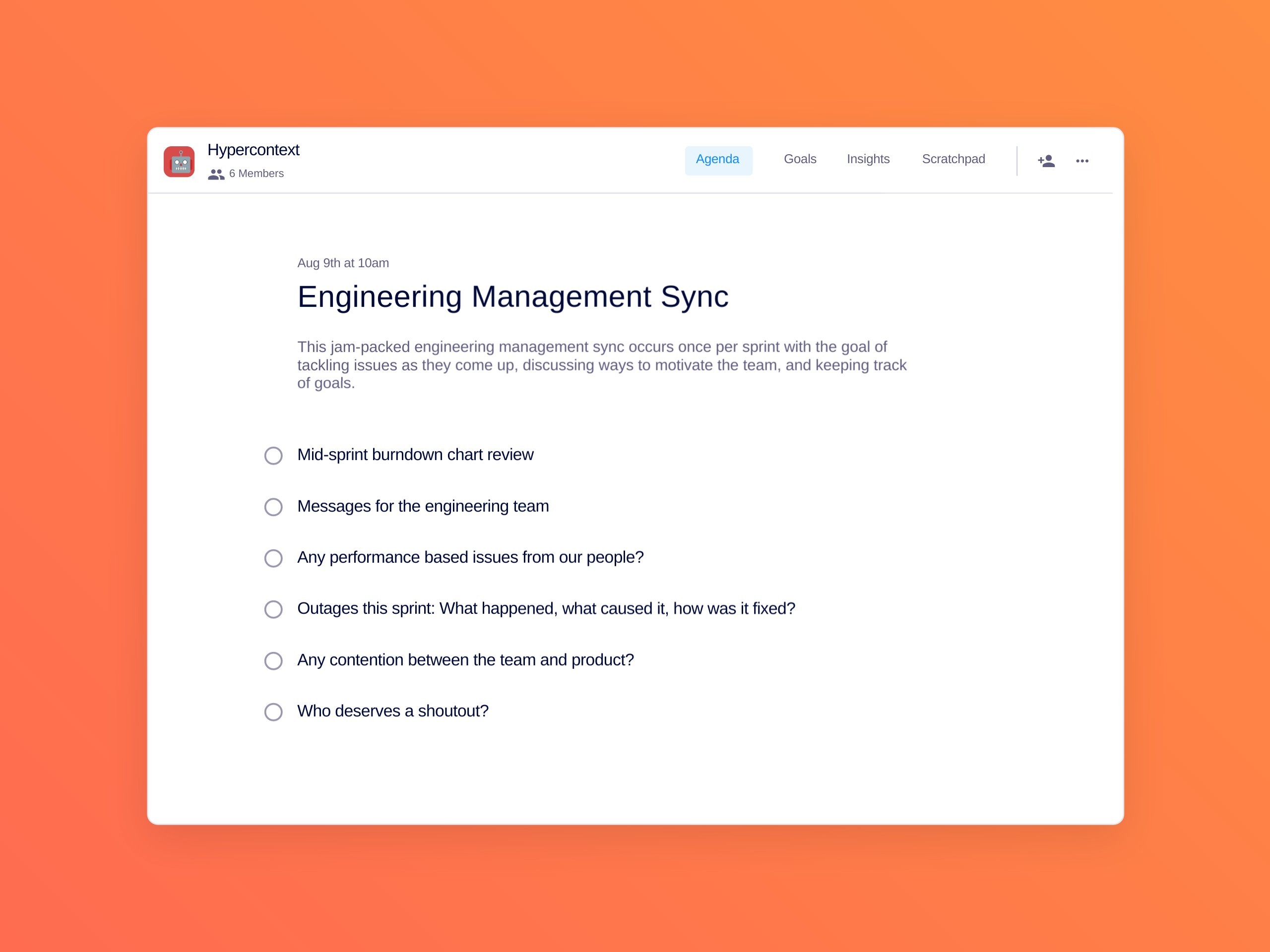 Engineering management sync template (6 topics and ideas)