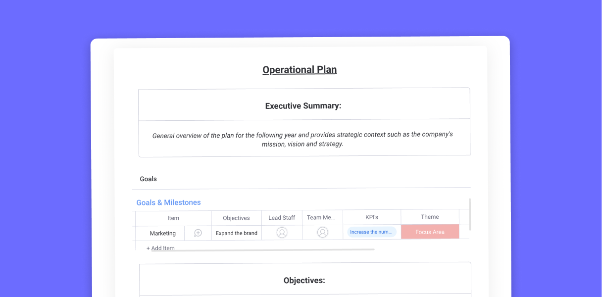 Define goals with an operational plan template