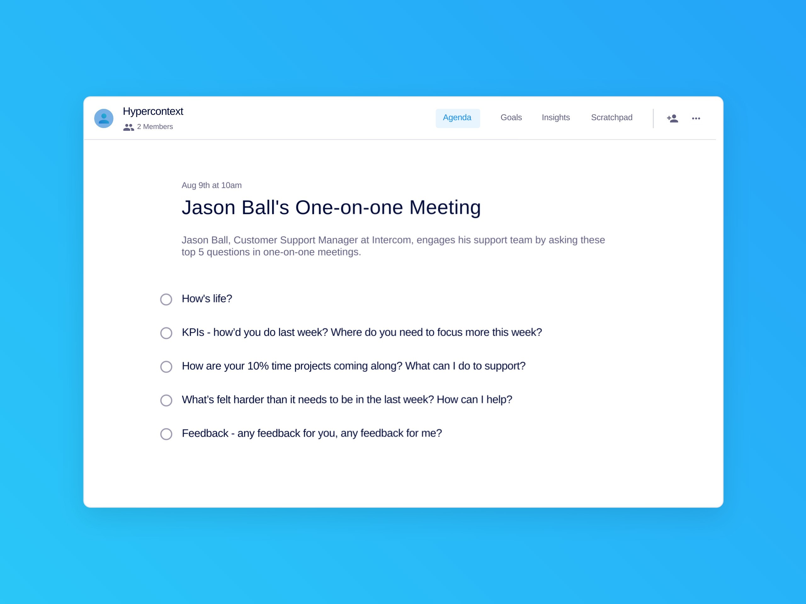 Jason ball's one-on-one meeting template (5 topics and ideas)