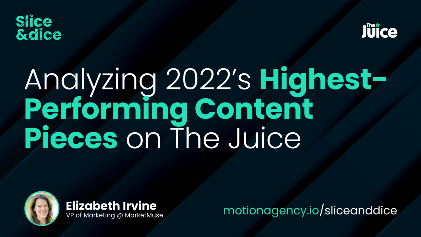 Analyzing 2022's highest-performing content pieces on The Juice featuring Elizabeth Irvine