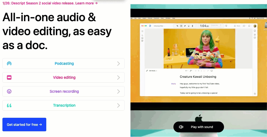 Awesome homepage headline and matching visuals for audio/video editor - Swipe File