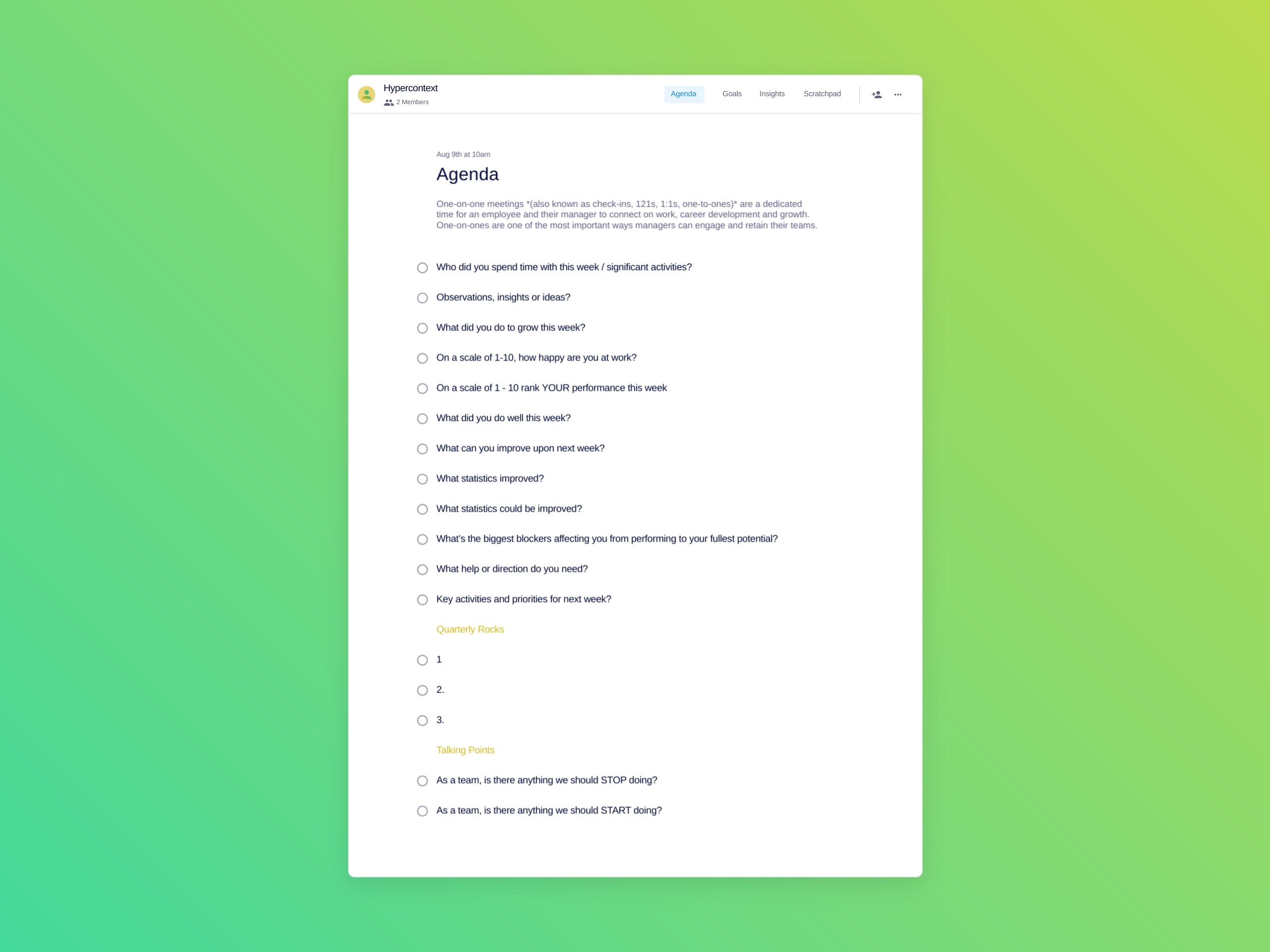 Agenda template (17 topics and ideas)