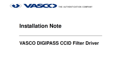 Installation Note VASCO DIGIPASS CCID Filter Driver