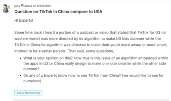 Solved: Question on TikTok in China compare to USA