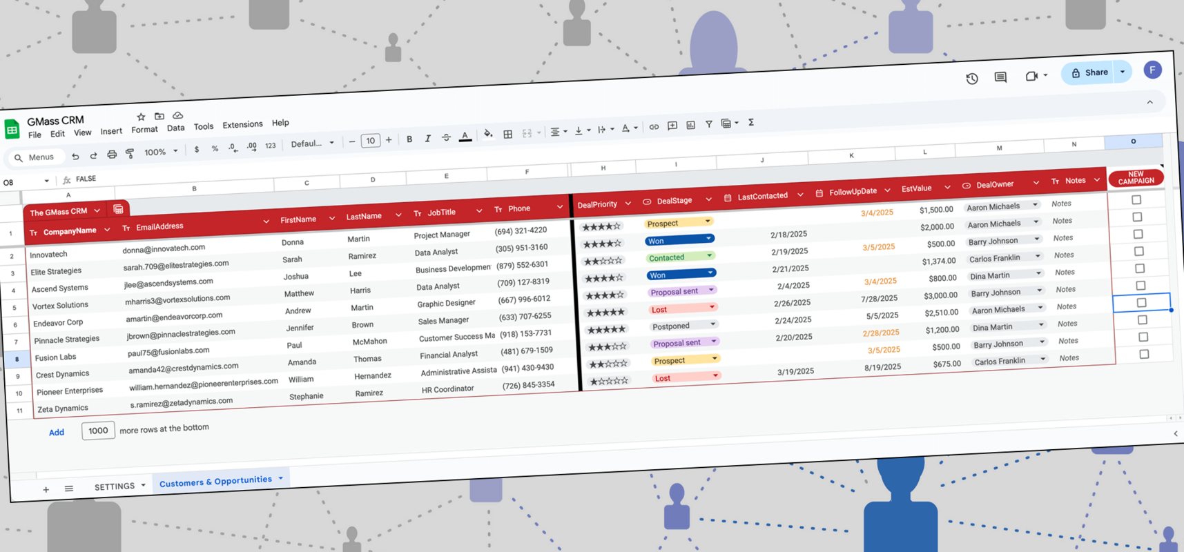 Free Google Sheets CRM Template (Made for GMass!)