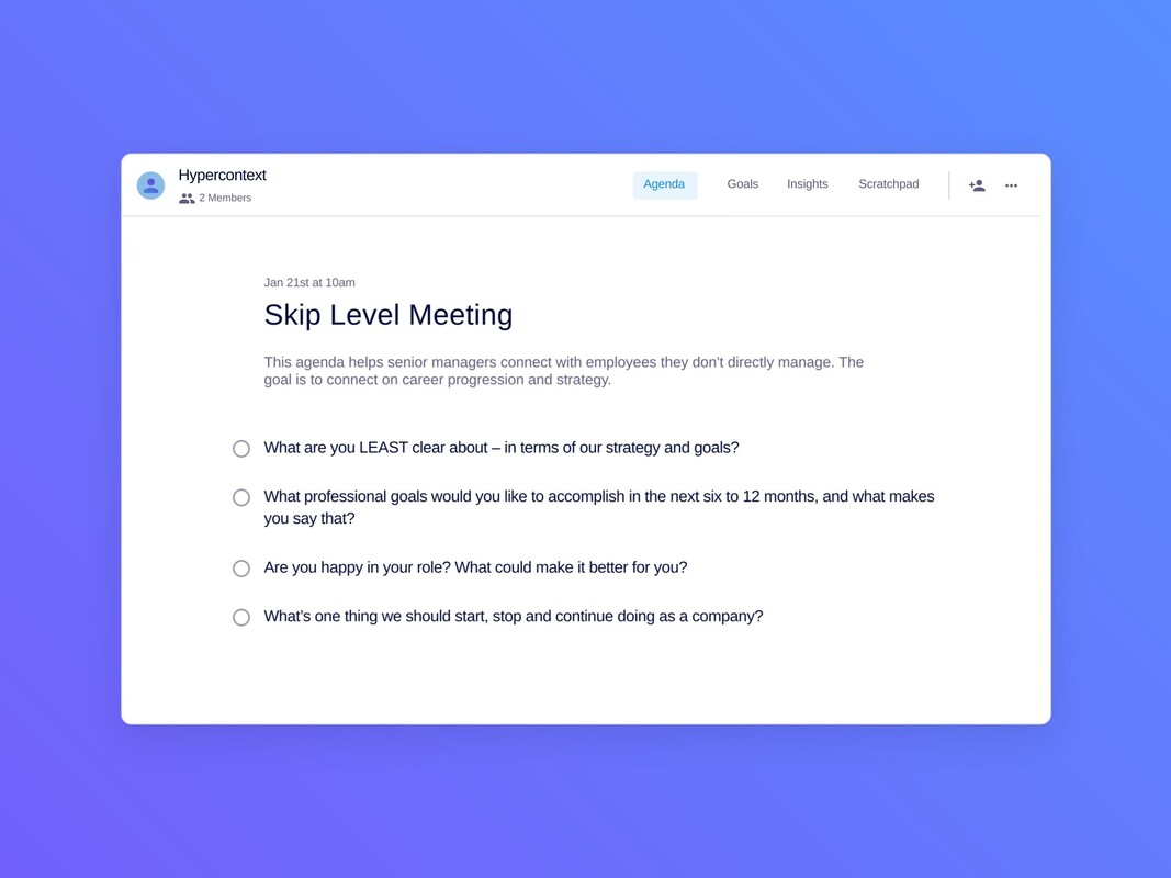 Skip Level Meeting Template