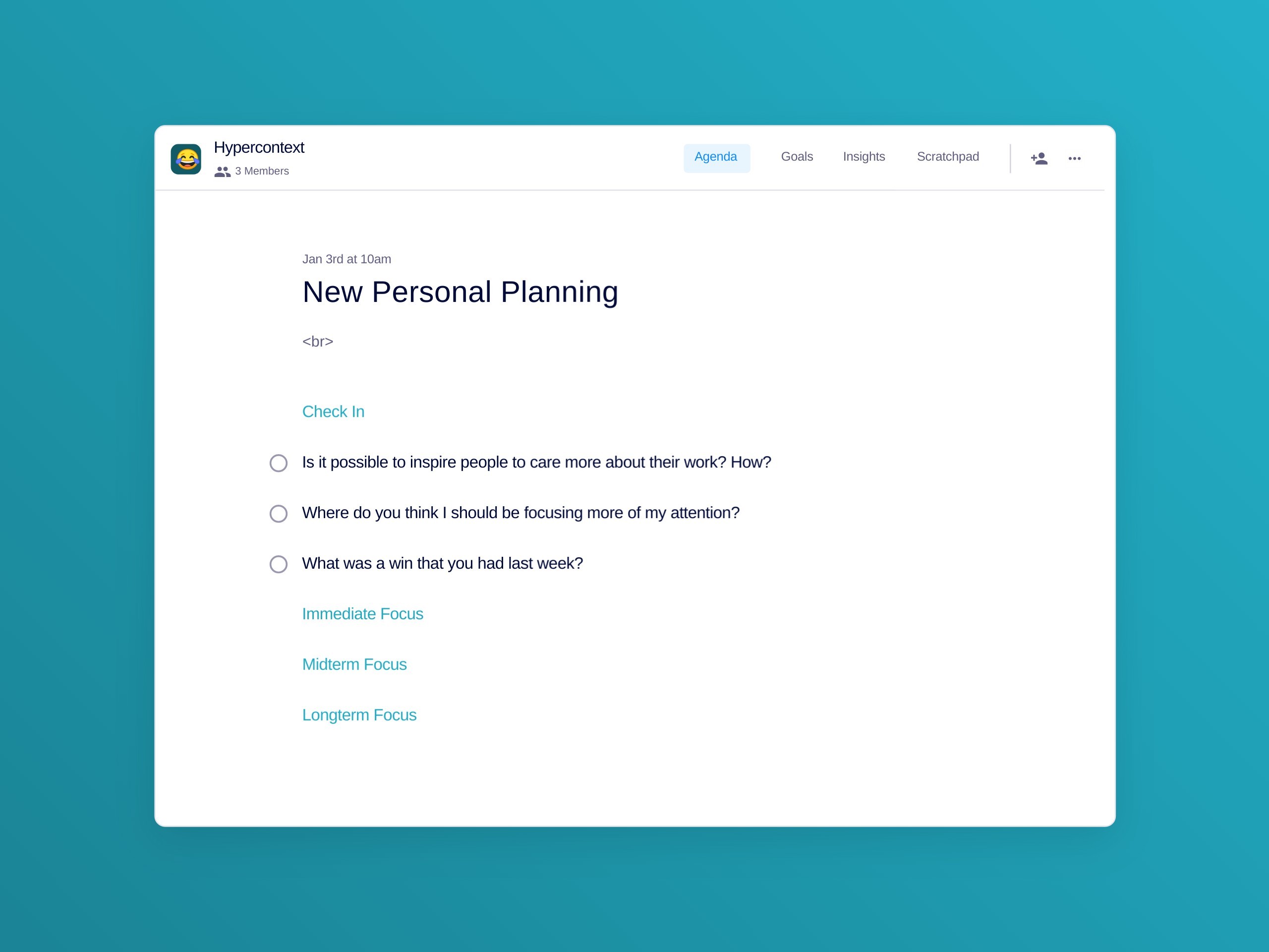 New personal planning template (3 topics and ideas)