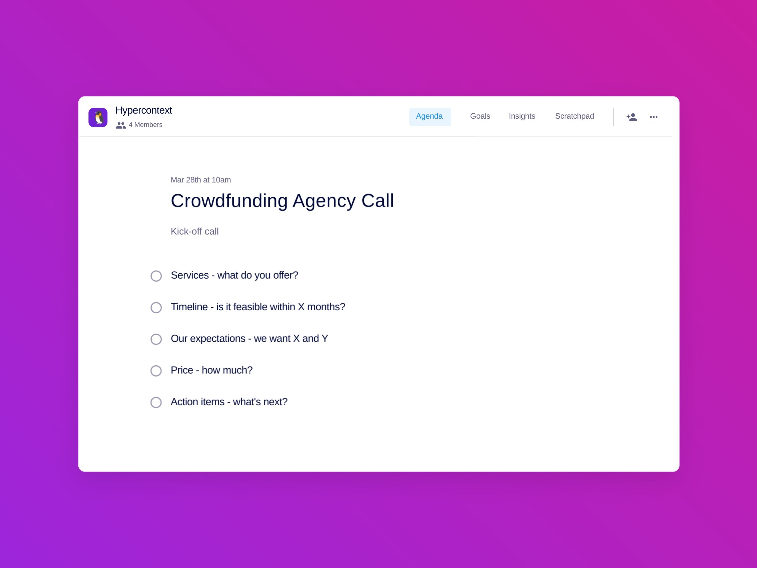 Crowdfunding agency call template (5 topics and ideas)