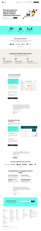 Intercom's "versus" page - Swipe File