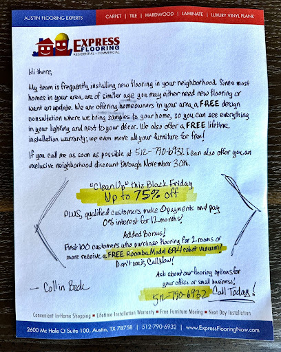 "Handwritten" commercial flooring direct mail flyer - Swipe File