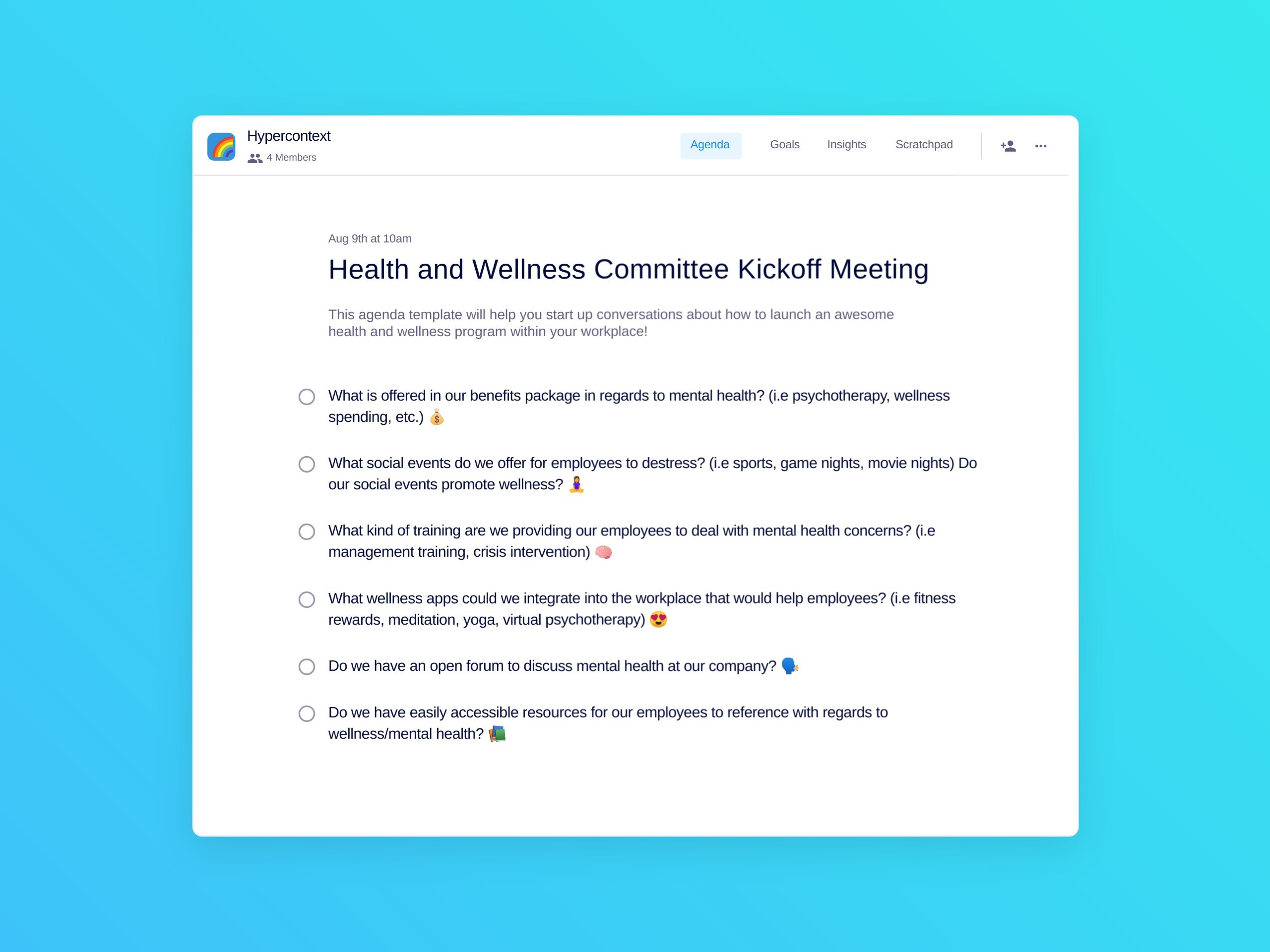 Health and wellness committee kickoff meeting template (6 topics and ideas)