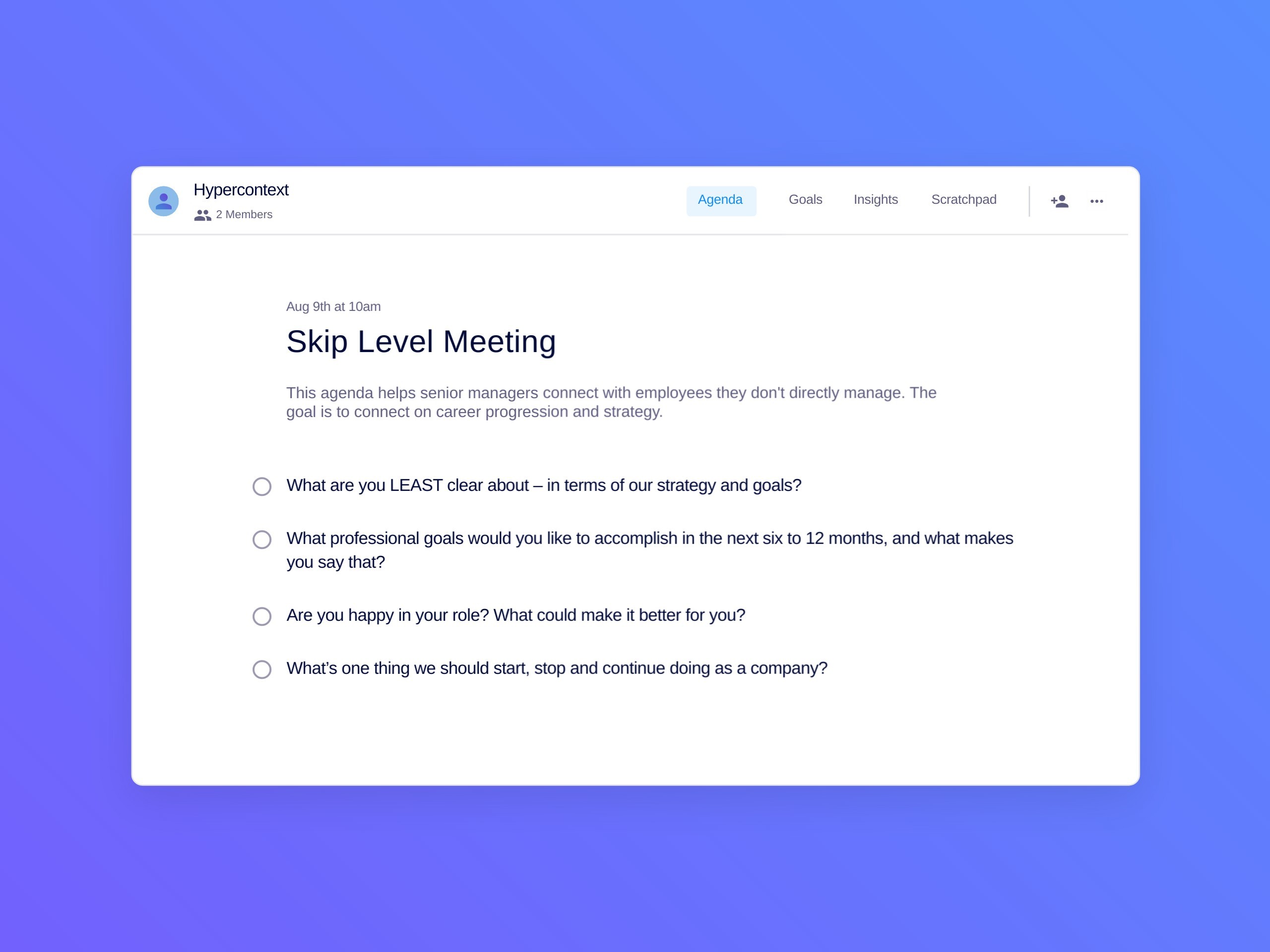Skip level meeting template (4 topics and ideas)
