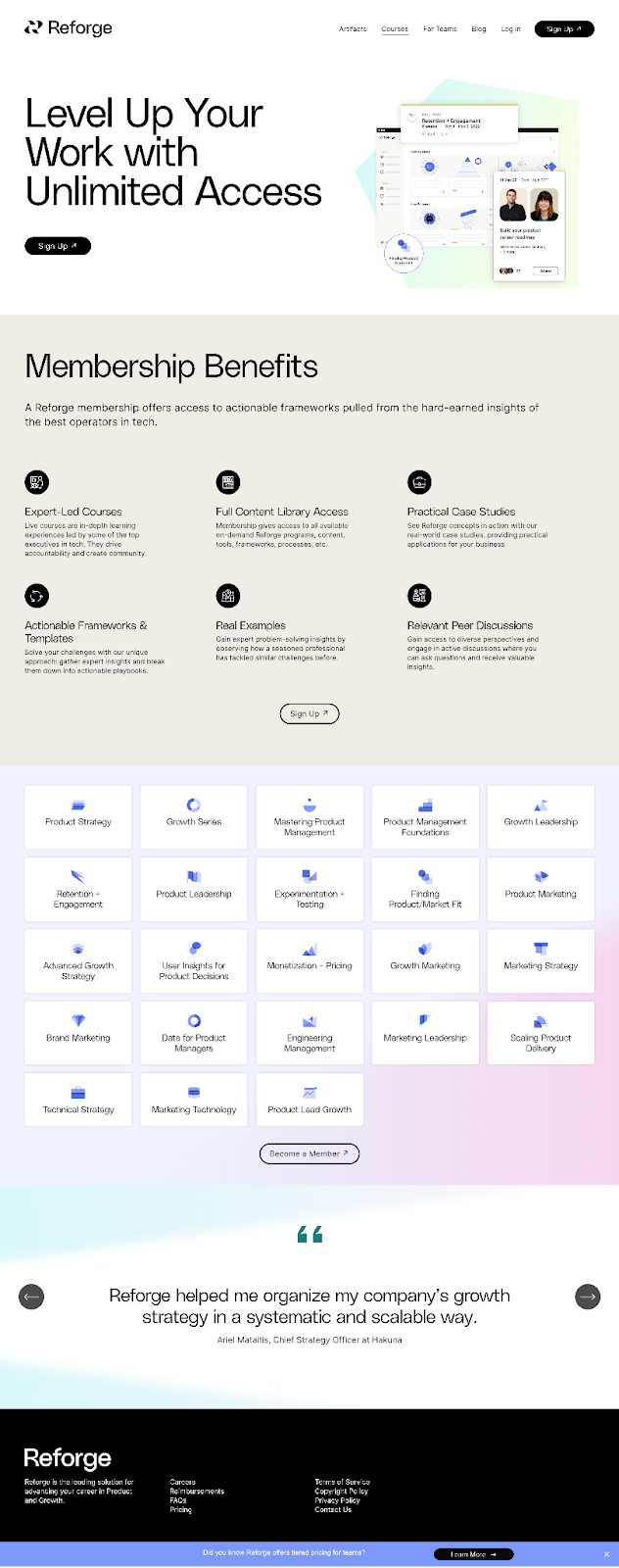 Reforge membership landing page