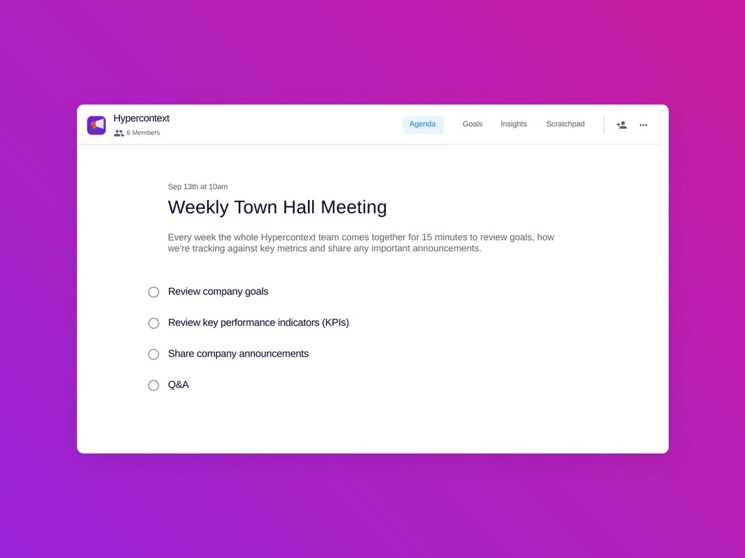 Weekly town hall meeting template (4 topics and ideas)
