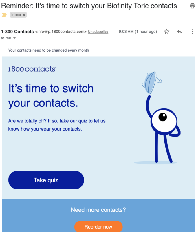 1-800-Contacts Warm Email Reminder - Swipe File
