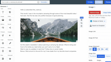 Fewer steps to build an email: Drag elements in-between paragraphs