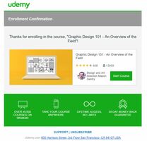 Udemy enrollment confirmation email - Swipe File