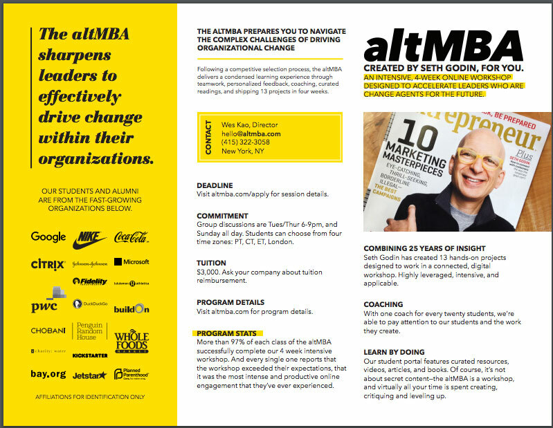 Seth Godin's AltMBA One Pager - Swipe File