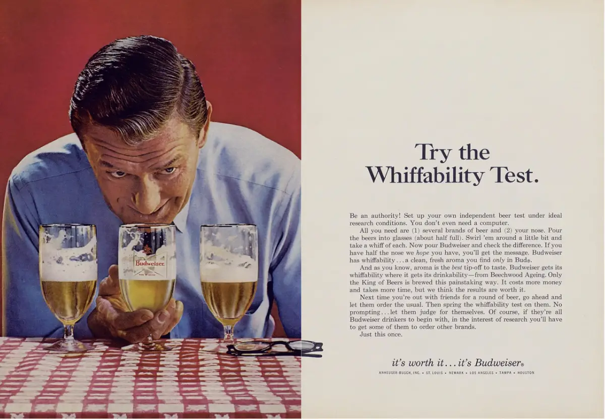 1966 Budweiser "Whiffability Test" Ad - Swipe File