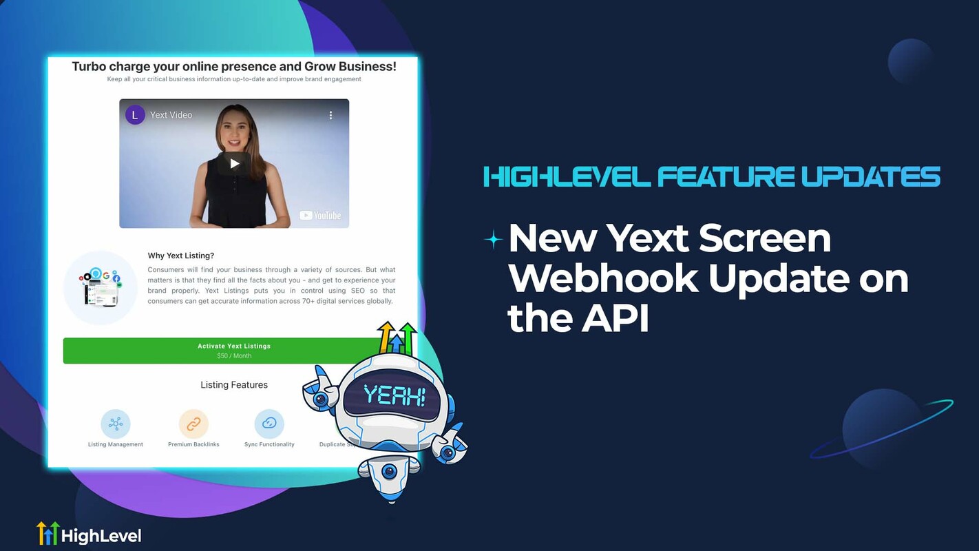 New Yext Screen + Webhook Update on the API