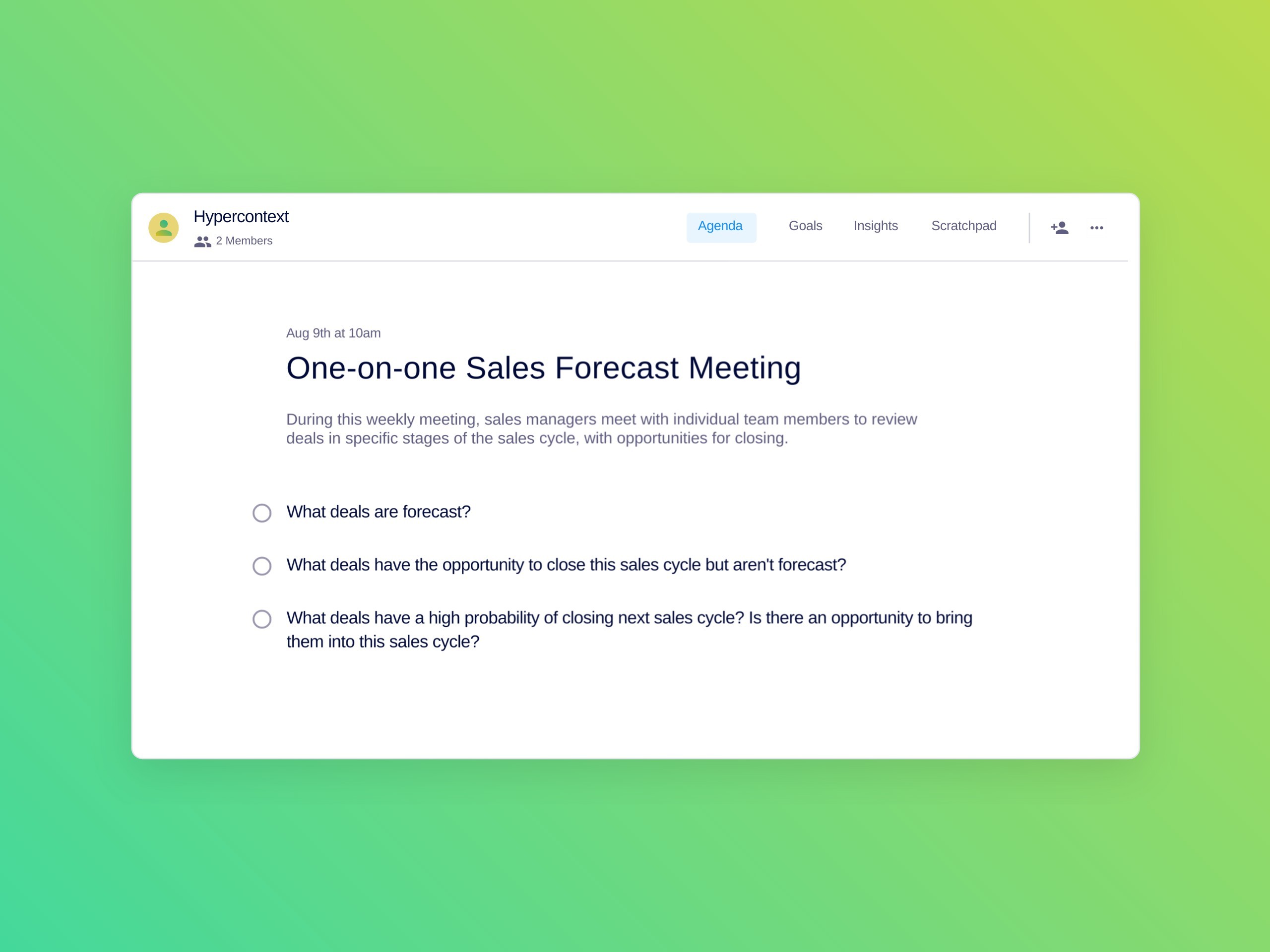 One-on-one sales forecast meeting template 