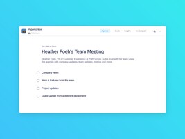 Heather foeh's team meeting template (4 topics and ideas) | Spinach