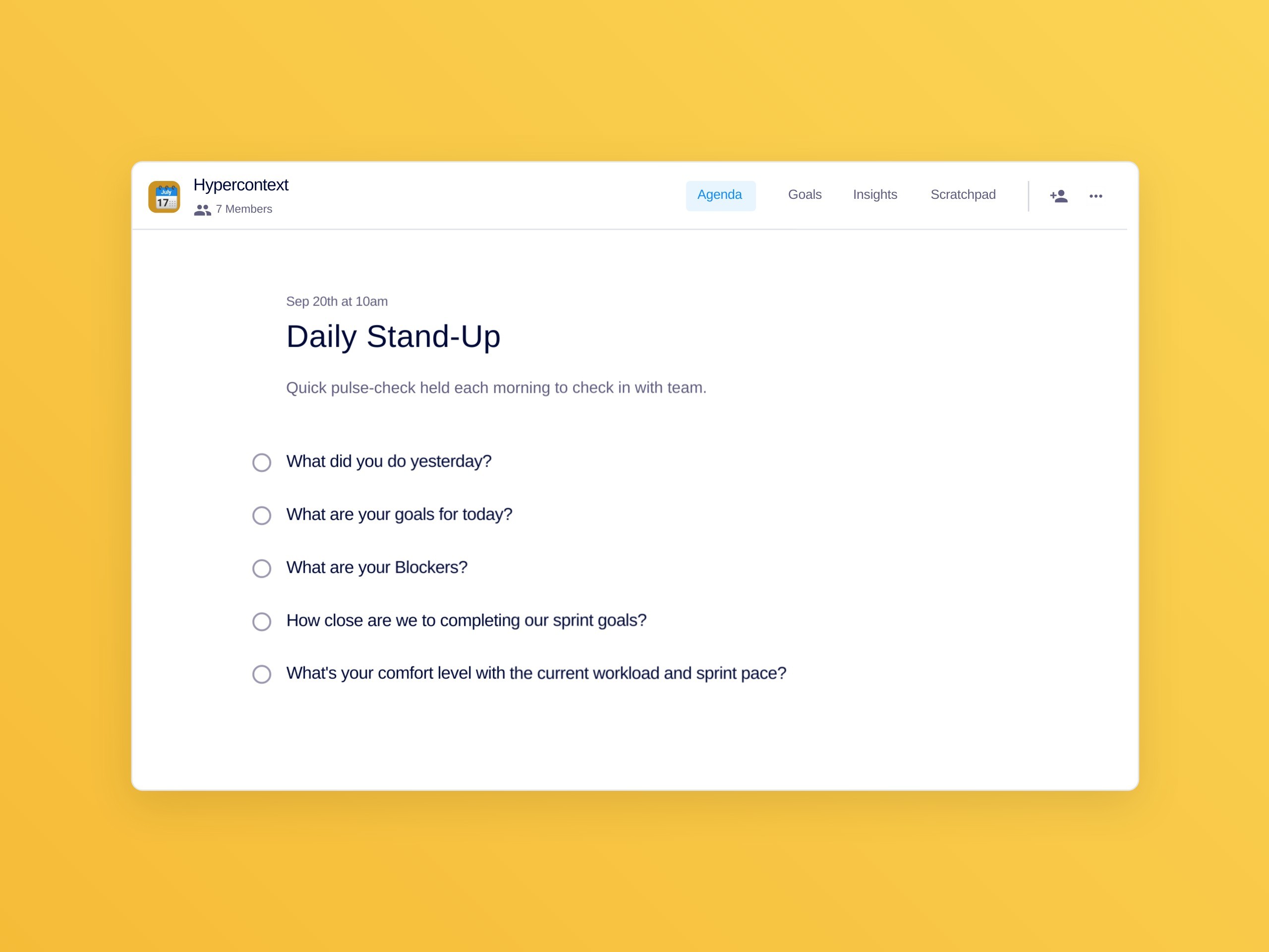 Daily stand-up template (5 topics and ideas)