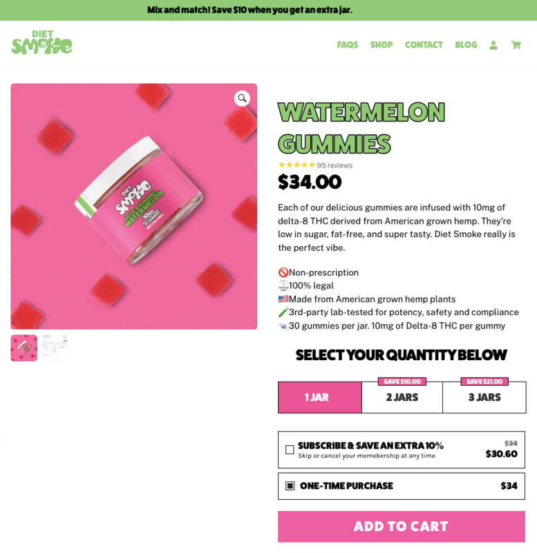 colorful product page for THC gummies - Swipe File