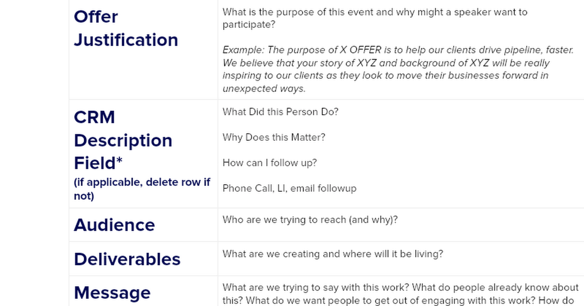 Offer Brief Template