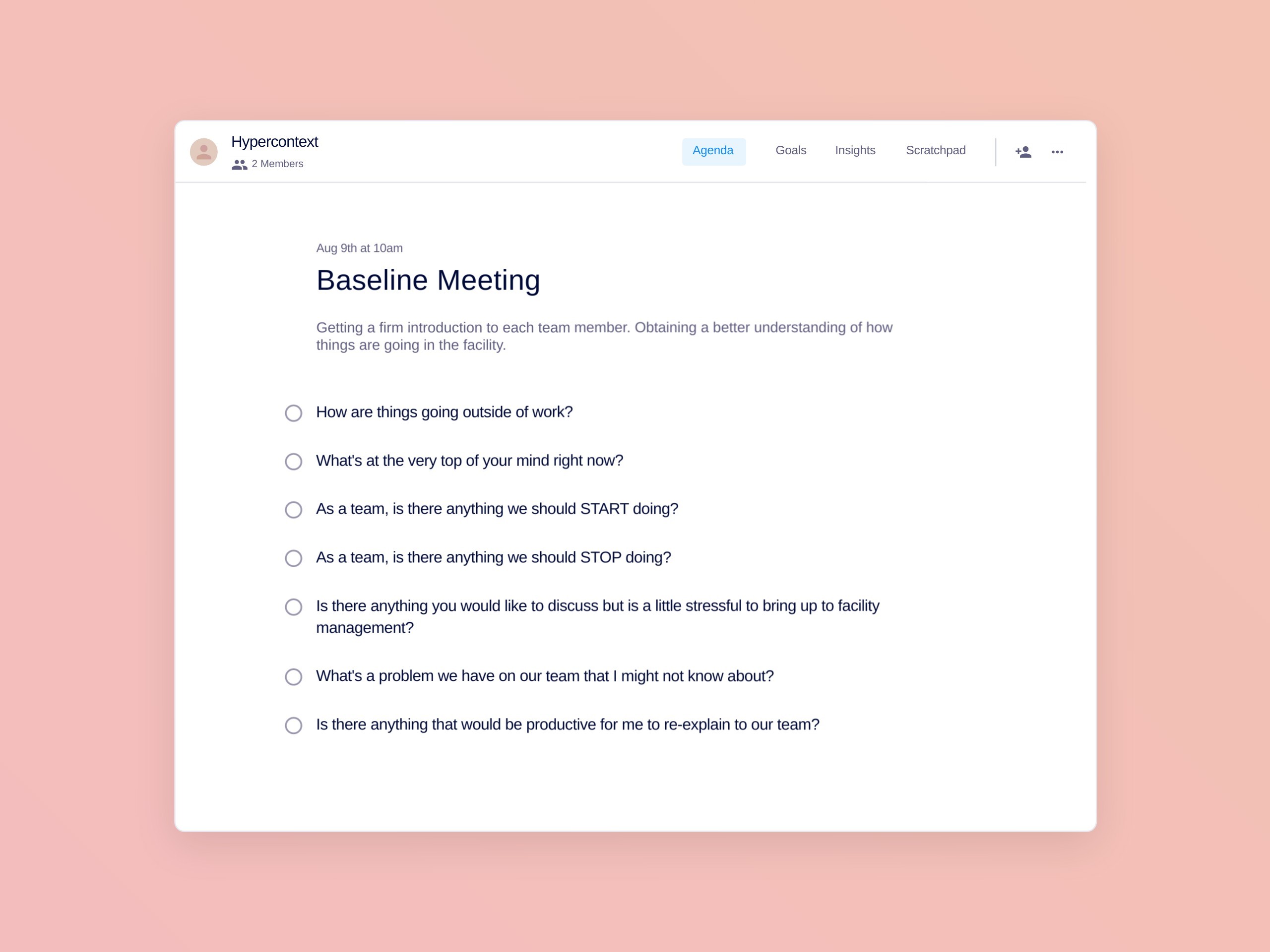 Baseline meeting template (7 topics and ideas)