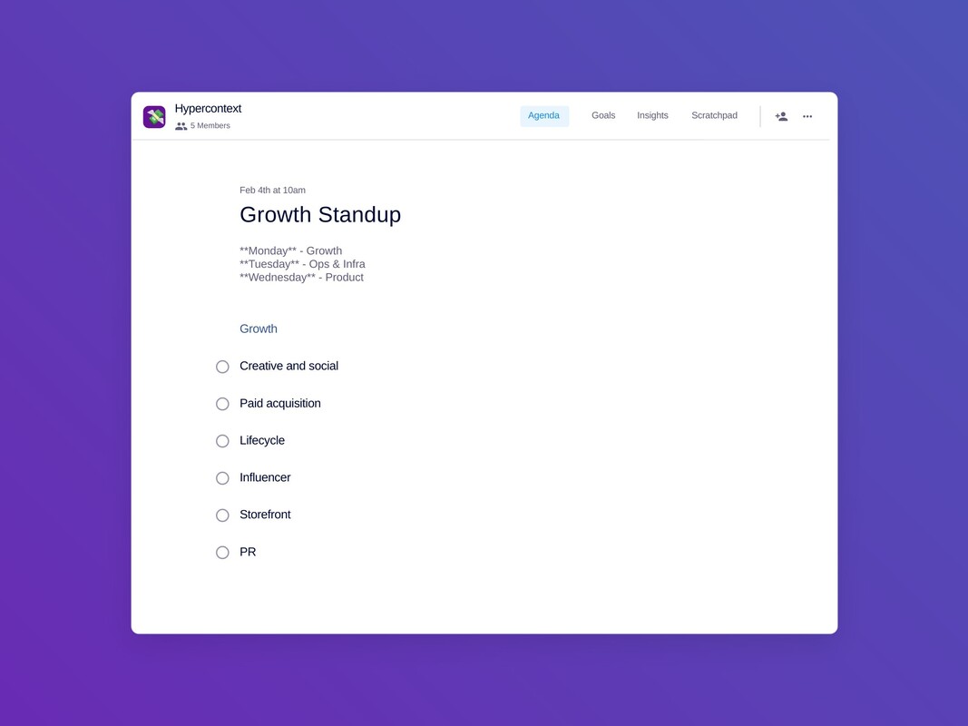 Growth standup template (6 topics and ideas) | Spinach