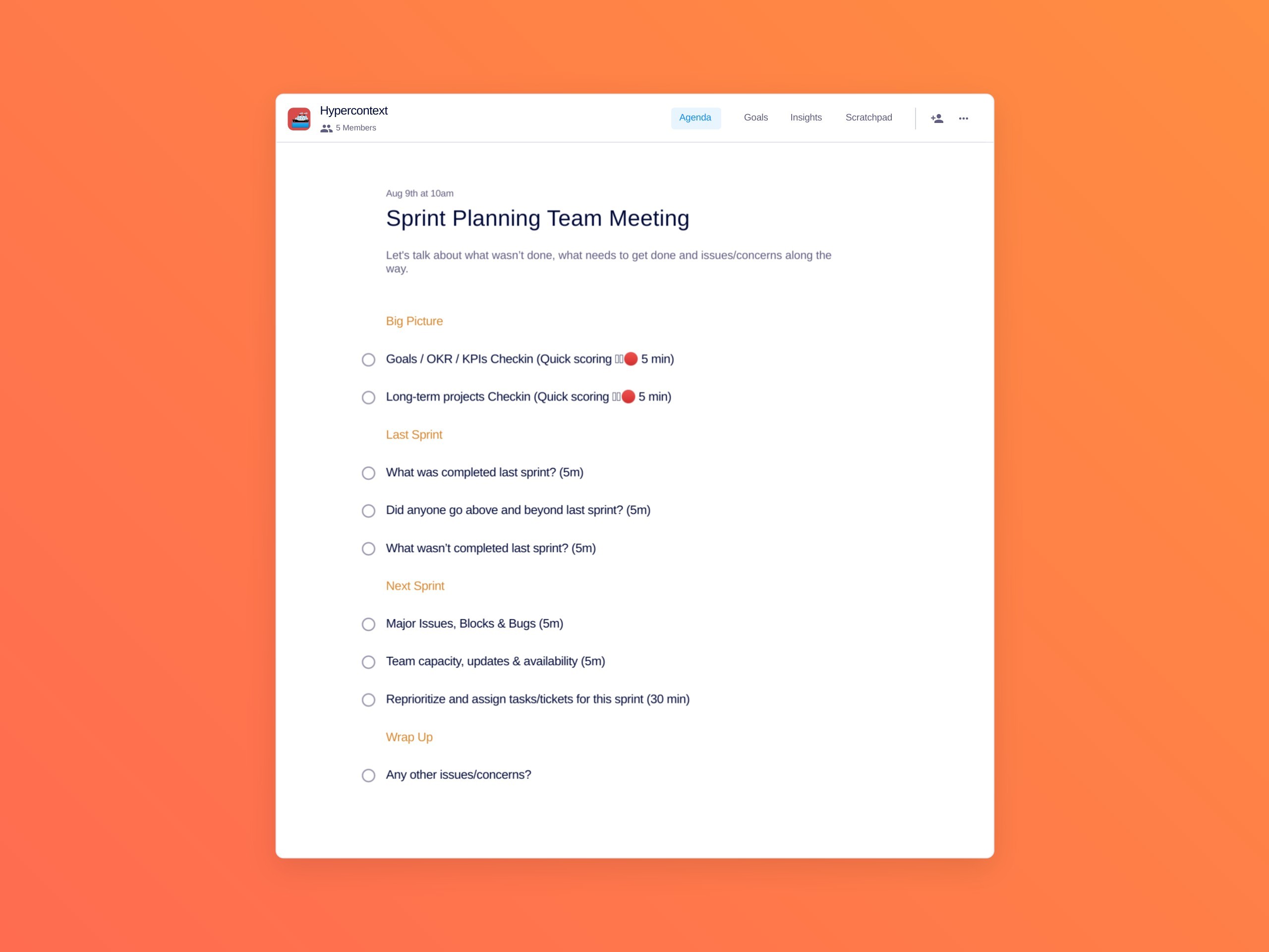 Sprint planning team meeting template (9 topics and ideas)