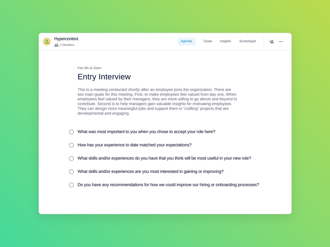 Entry interview template (5 topics and ideas) | Spinach
