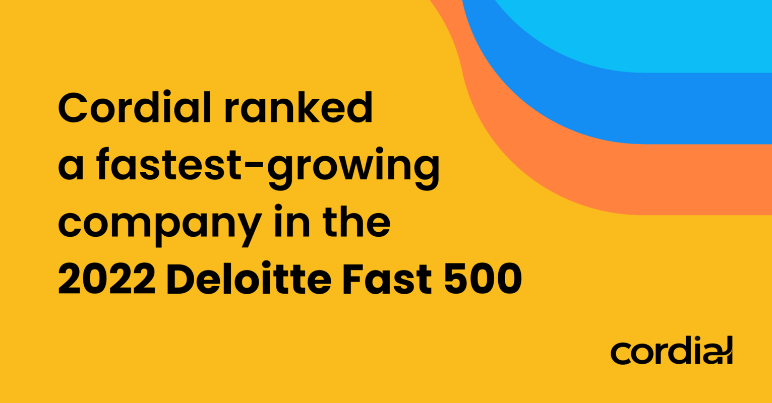 Cordial ranked number 398 fastest-growing company in North America on the 2022 Deloitte Technology Fast 500™