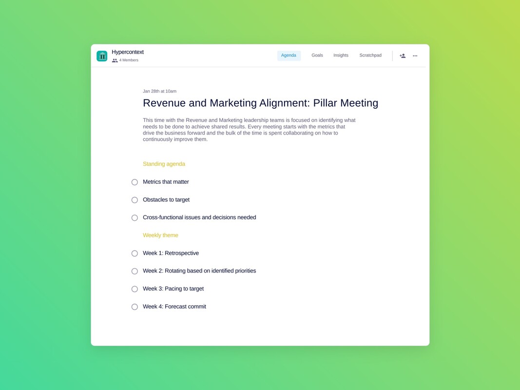 Revenue and marketing alignment: pillar meeting template (7 topics and ideas) 
