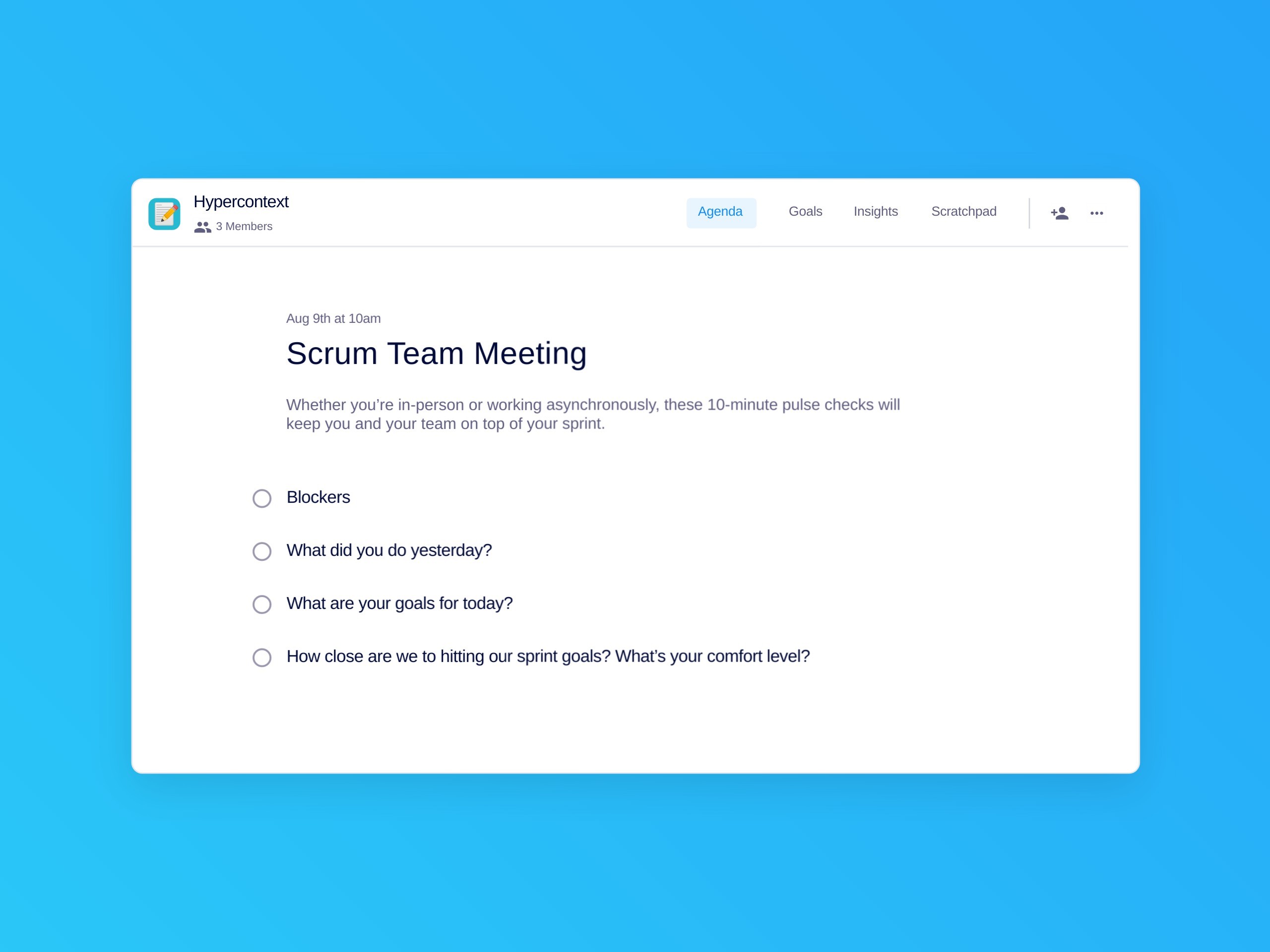 Scrum team meeting template (4 topics and ideas)