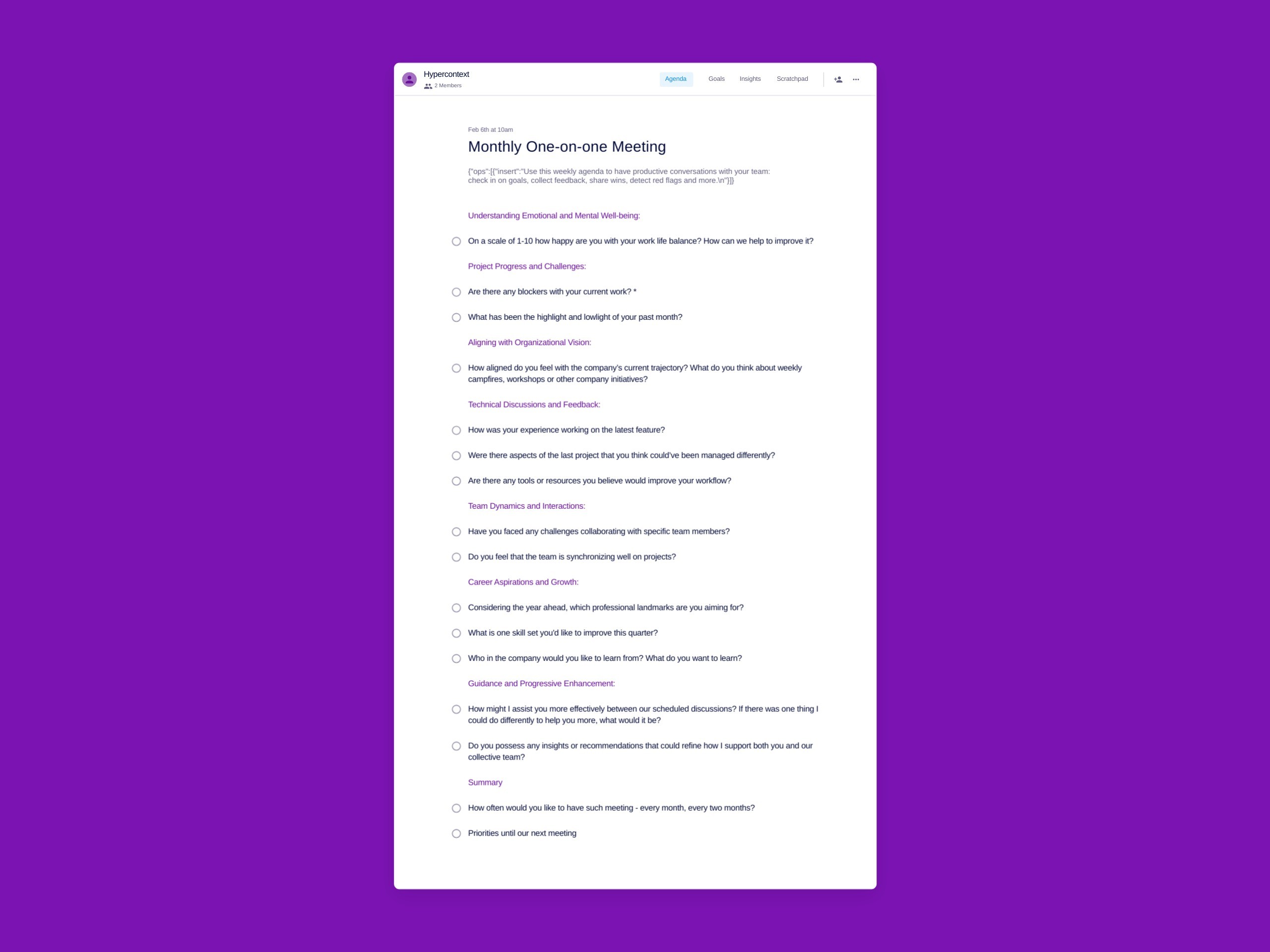 Monthly One-on-one Meeting Template