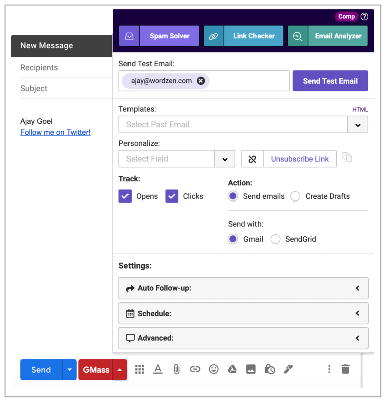 Understanding the GMass Settings Box