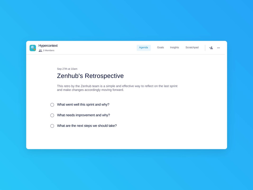 Zenhub's retrospective template (3 topics and ideas)