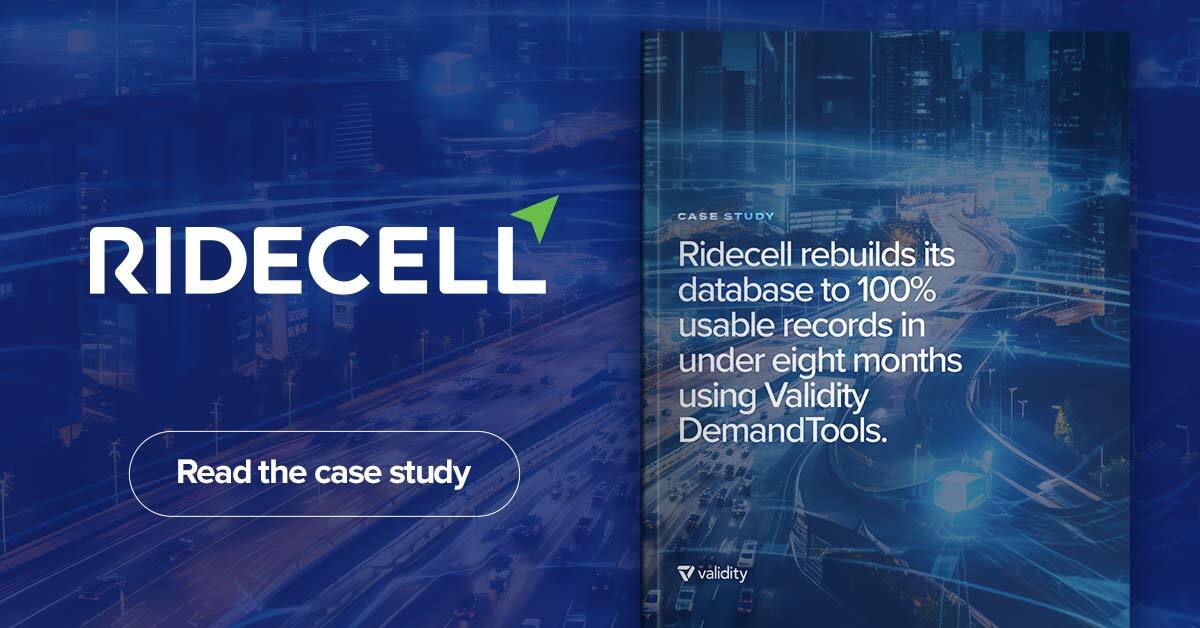Ridecell rebuilds its database to 100% usable records in under eight months using Validity DemandTools