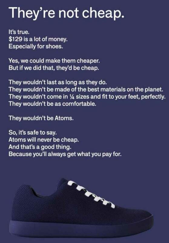 "They're not cheap" Atoms shoe ad. - Swipe File