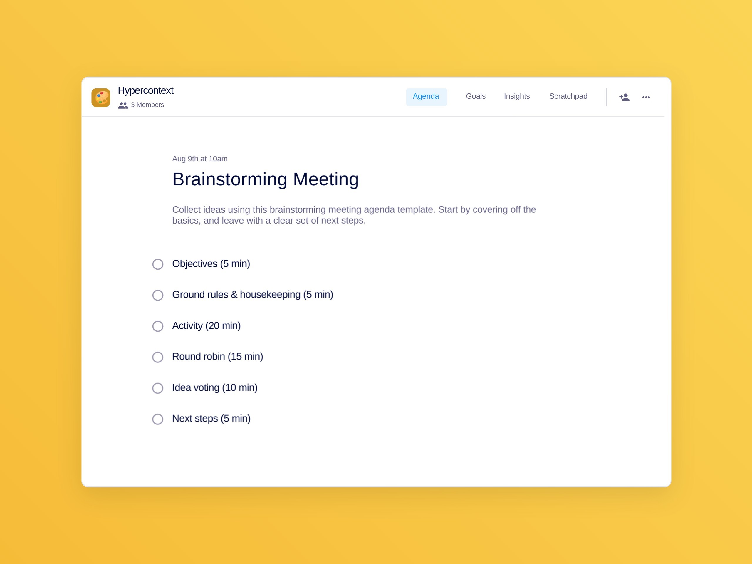 Brainstorming meeting template (6 topics and ideas)