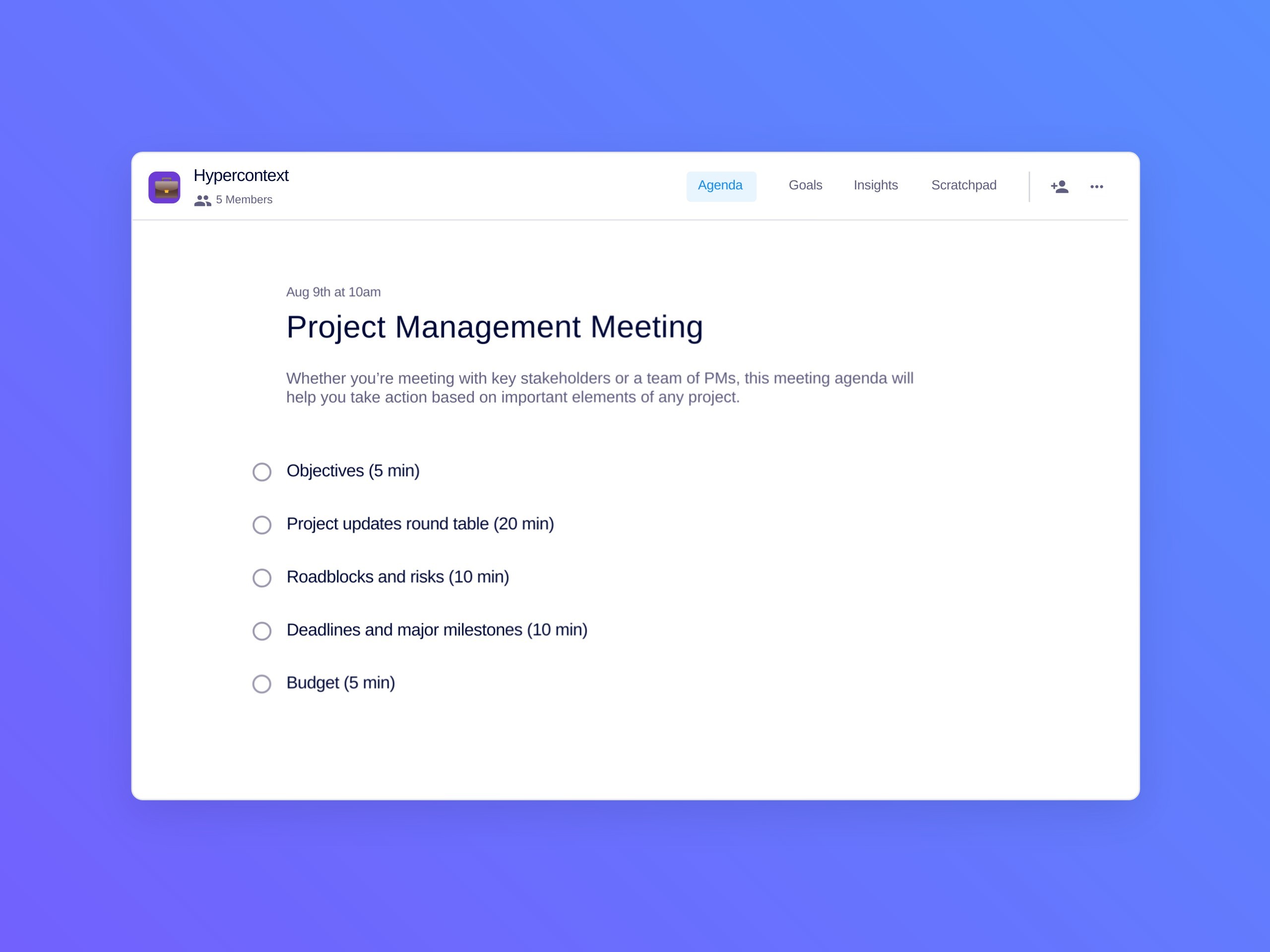 Project management meeting template (5 topics and ideas)