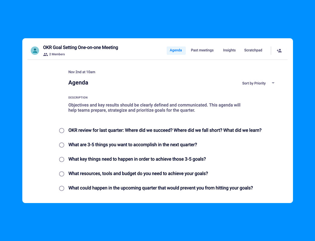 Setting goals with your direct reports: OKR meeting agenda