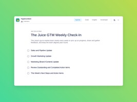 The juice gtm weekly check-in template (5 topics and ideas) | Spinach
