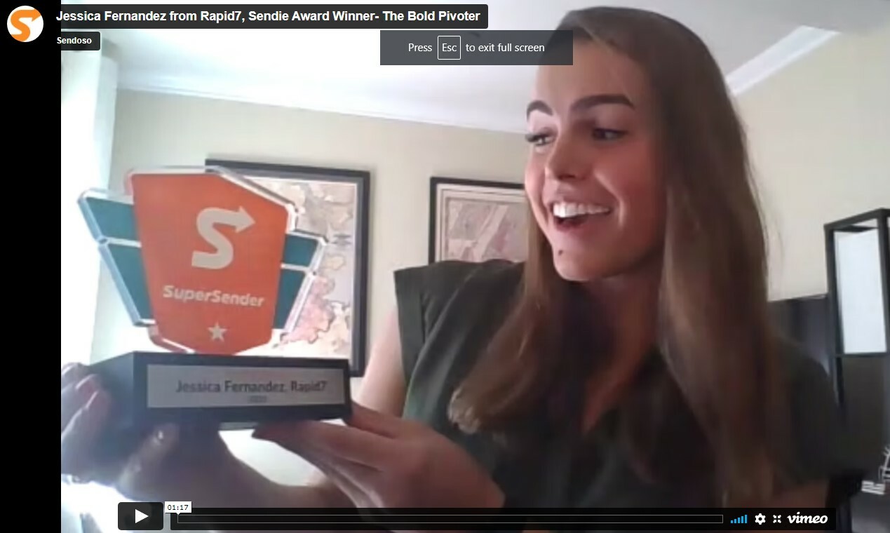 Jessica Fernandez from Rapid7, Sendie Award Winner- The Bold Pivoter from Sendoso on Vimeo